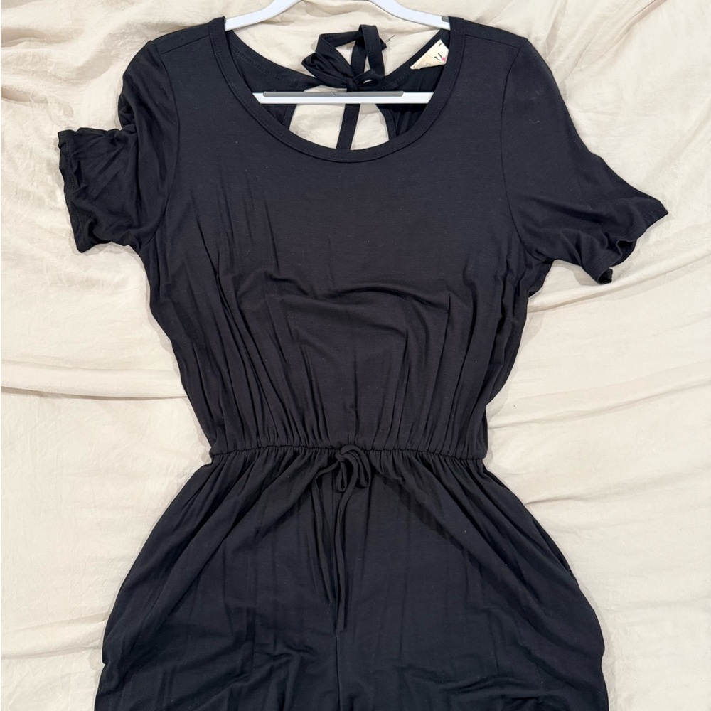 Black Tie-Back Short Sleeve Romper